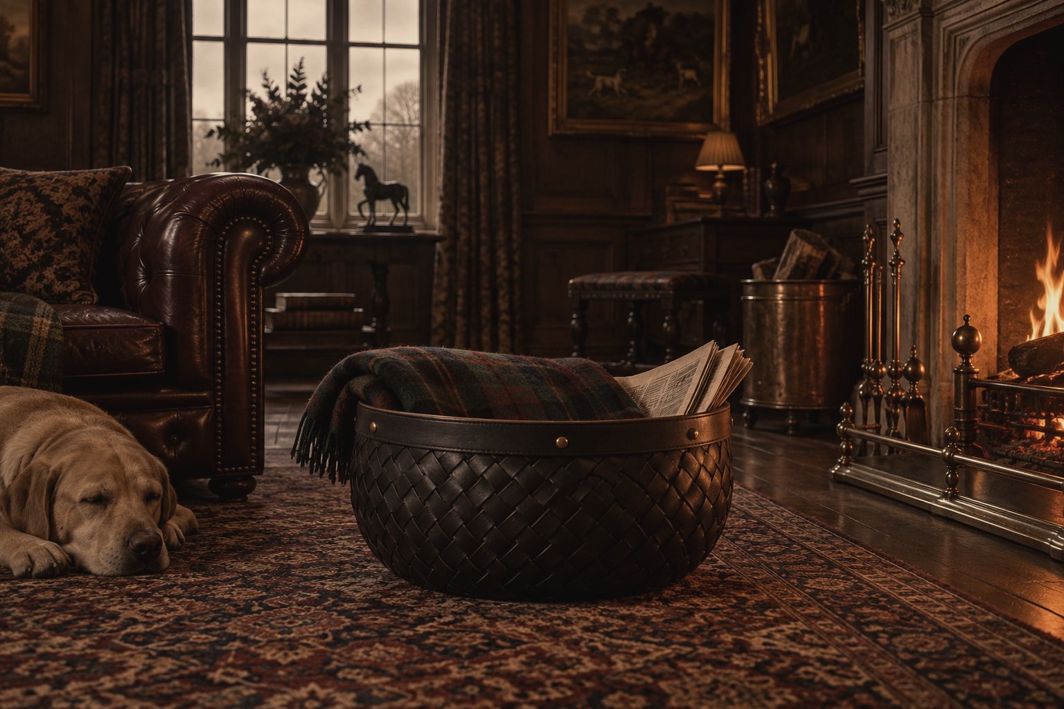 The Riveted Basket beside a fire